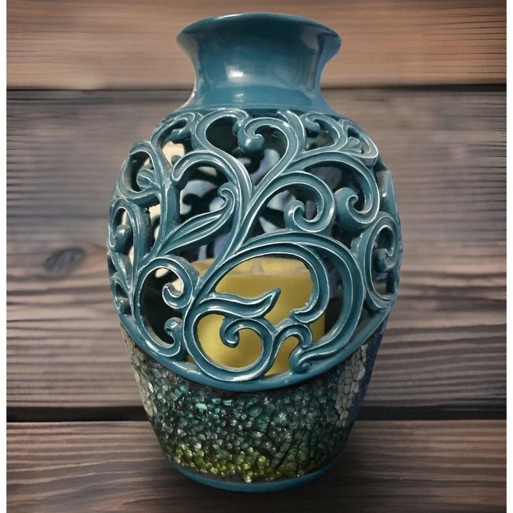 Teal Blue Flameless Flickering Candle Lamp 8.5